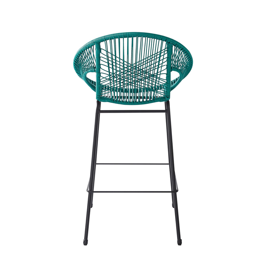 Teal Faux Wicker Outdoor Bar Stool, Set of 2 D79758