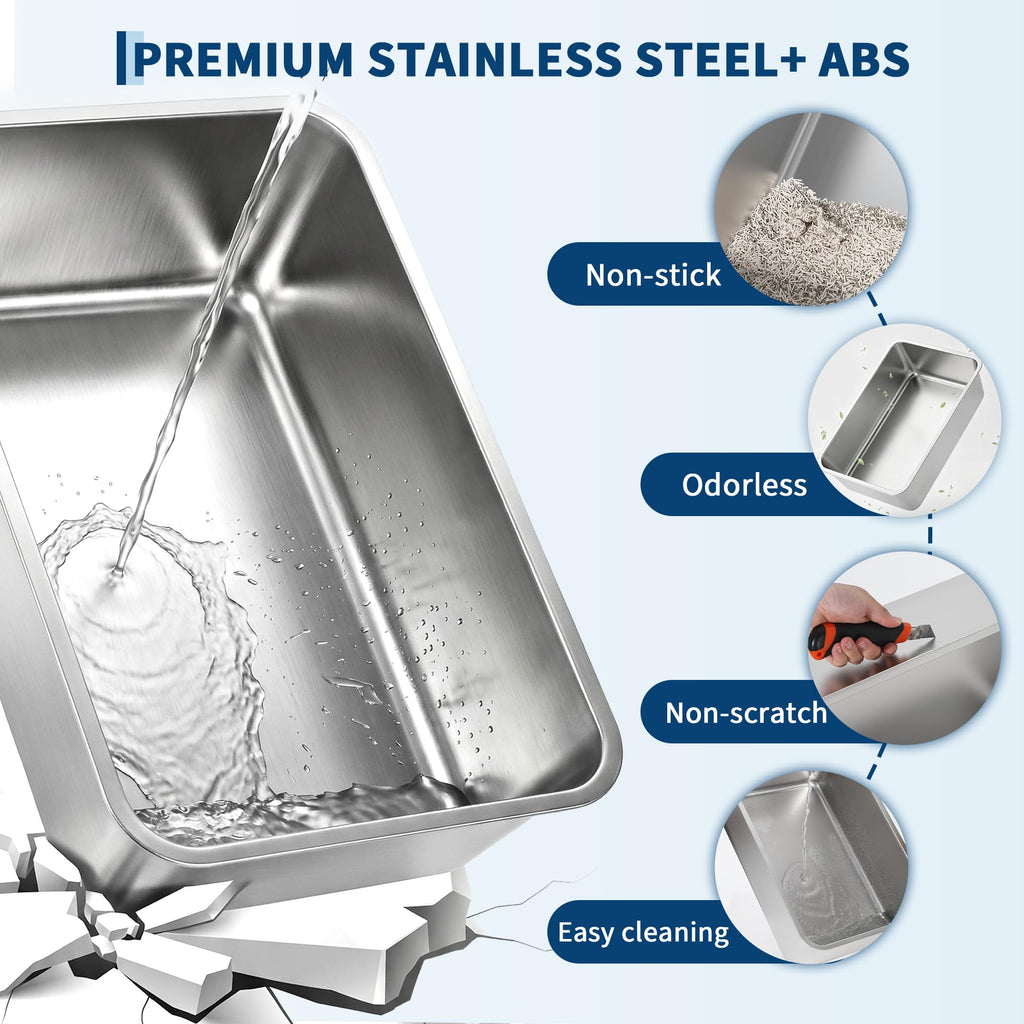 Fully Enclosed Stainless Steel Cat Litter Box with Lid P680513