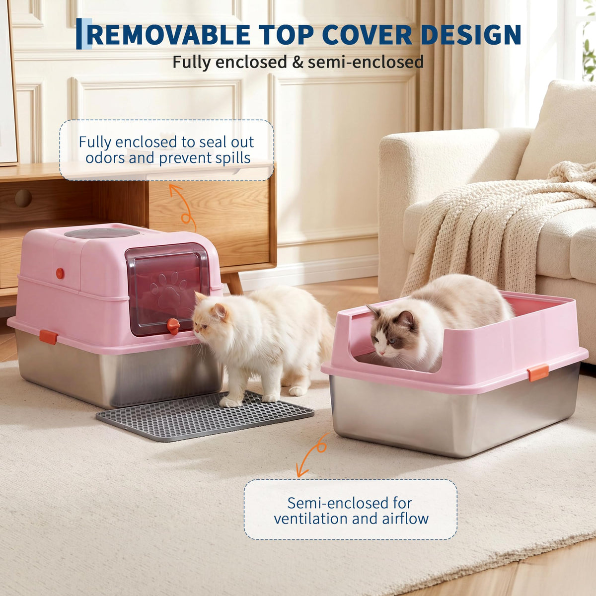 Fully Enclosed Stainless Steel Cat Litter Box with Lid P680513