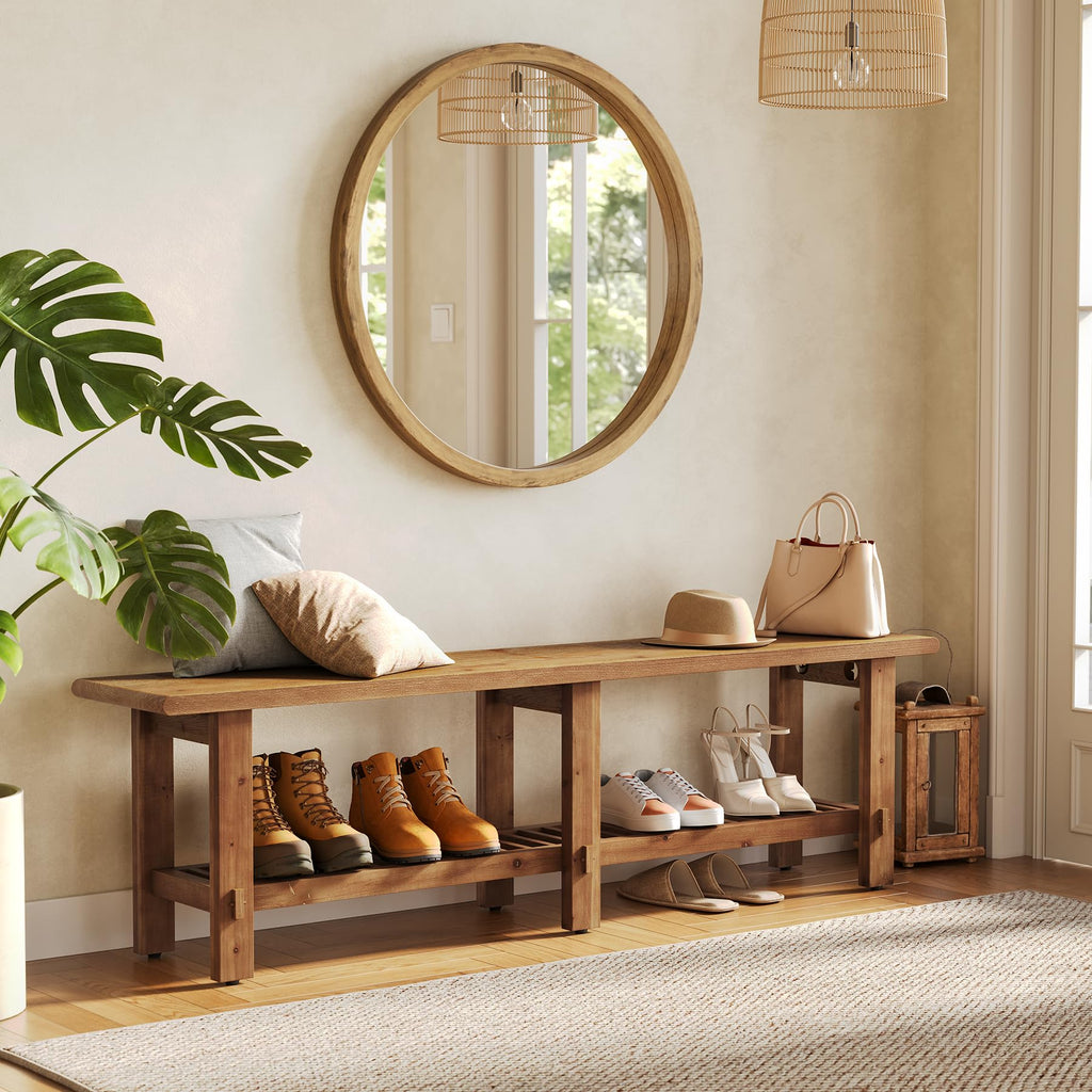 Solid Wood Shoe Bench with Storage Rack P832
