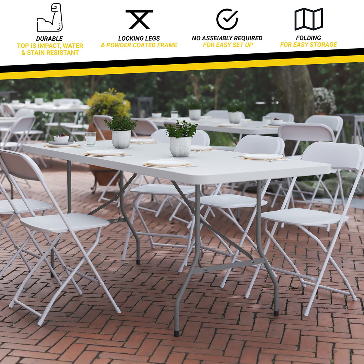 6-Foot Heavy Duty Plastic Folding Table with Carrying Handles M342884