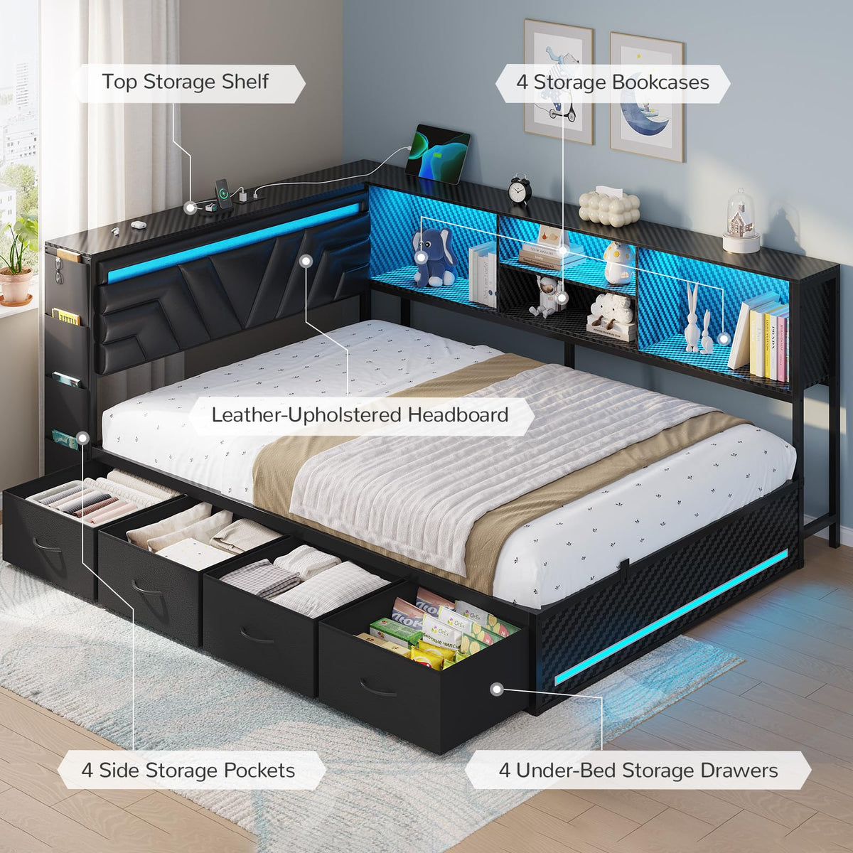 Full Corner Bed with Drawers C437718