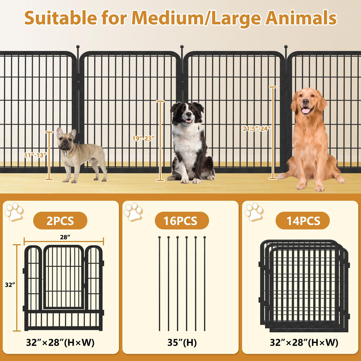 16 Panels Heavy Duty Foldable Metal Dog Playpen B1192