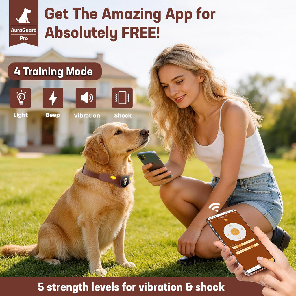 Wireless Dog Fence Collar, 64-3280ft Adjustable, Rechargeable IP7 Waterproof, Brown S755