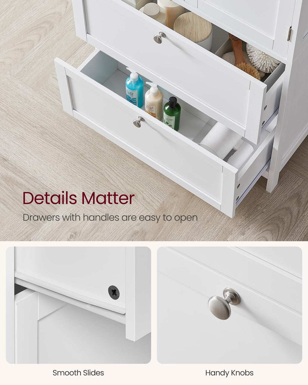 Cloud White Bathroom Floor Cabinet with 2 Doors, 2 Drawers D4241