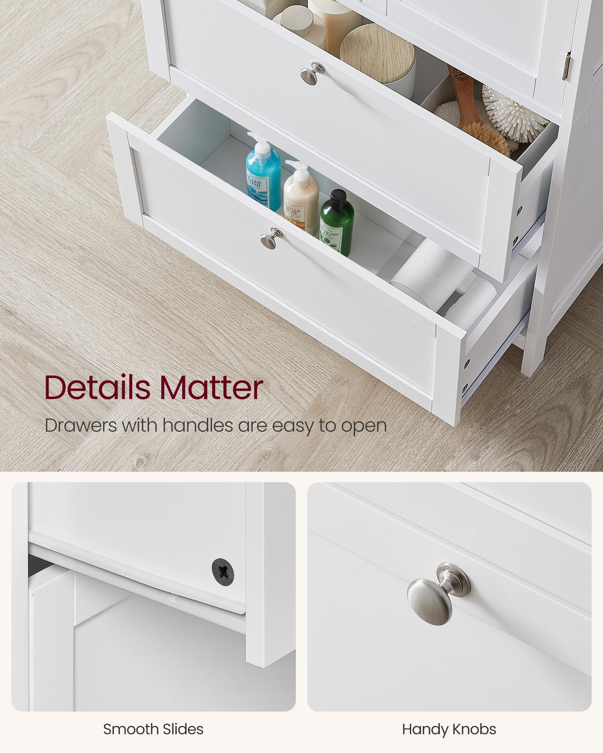 Cloud White Bathroom Floor Cabinet with 2 Doors, 2 Drawers D4241