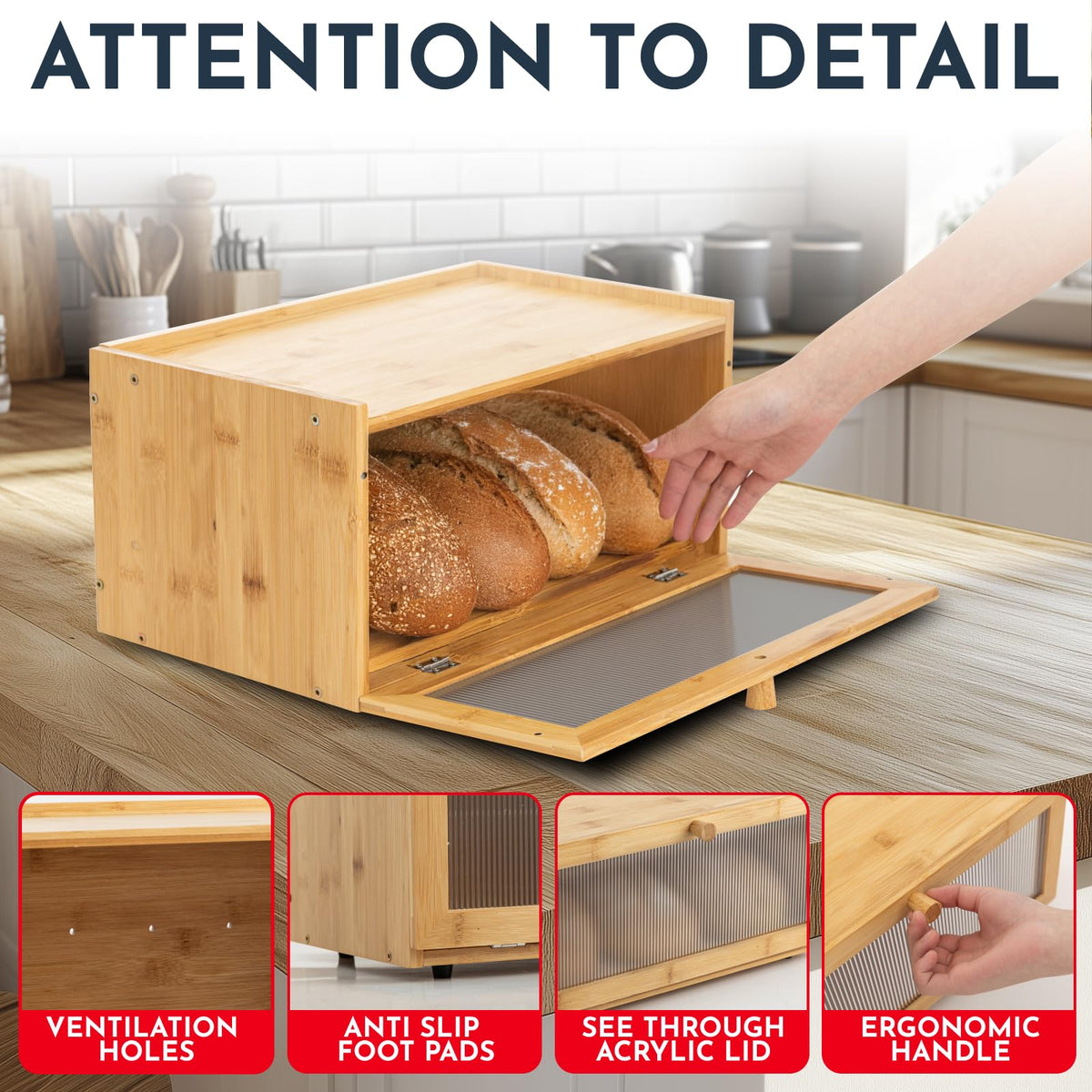 Bamboo Bread Box with Acrylic Window B660