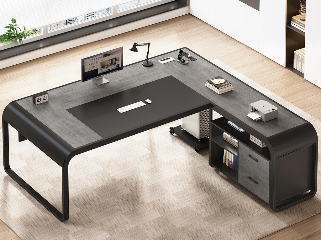61" Grey L Shaped Desk with Drawer P4981