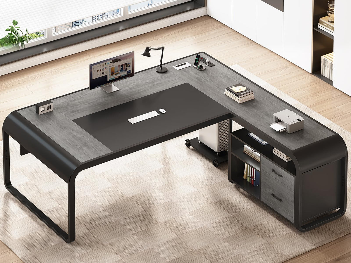 61" Grey L Shaped Desk with Drawer P4981
