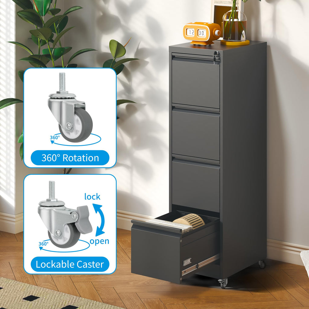 4-Drawer Mobile File Cabinet with Lock and Wheels K498