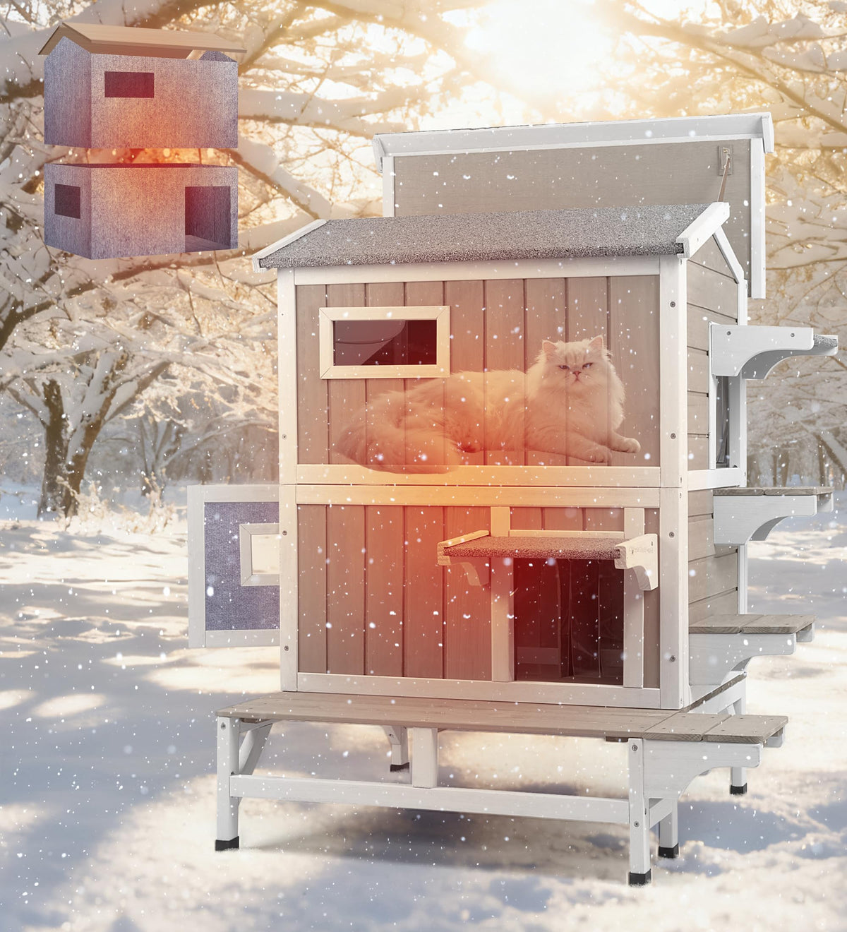Weatherproof 2 Story Wooden Cat House A494