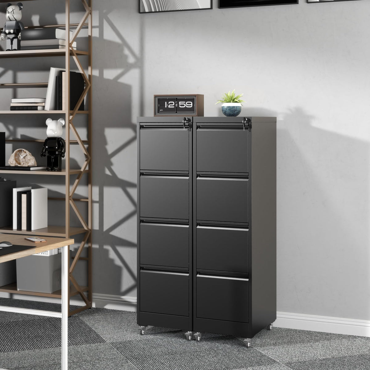 4-Drawer Mobile File Cabinet with Lock and Wheels K498