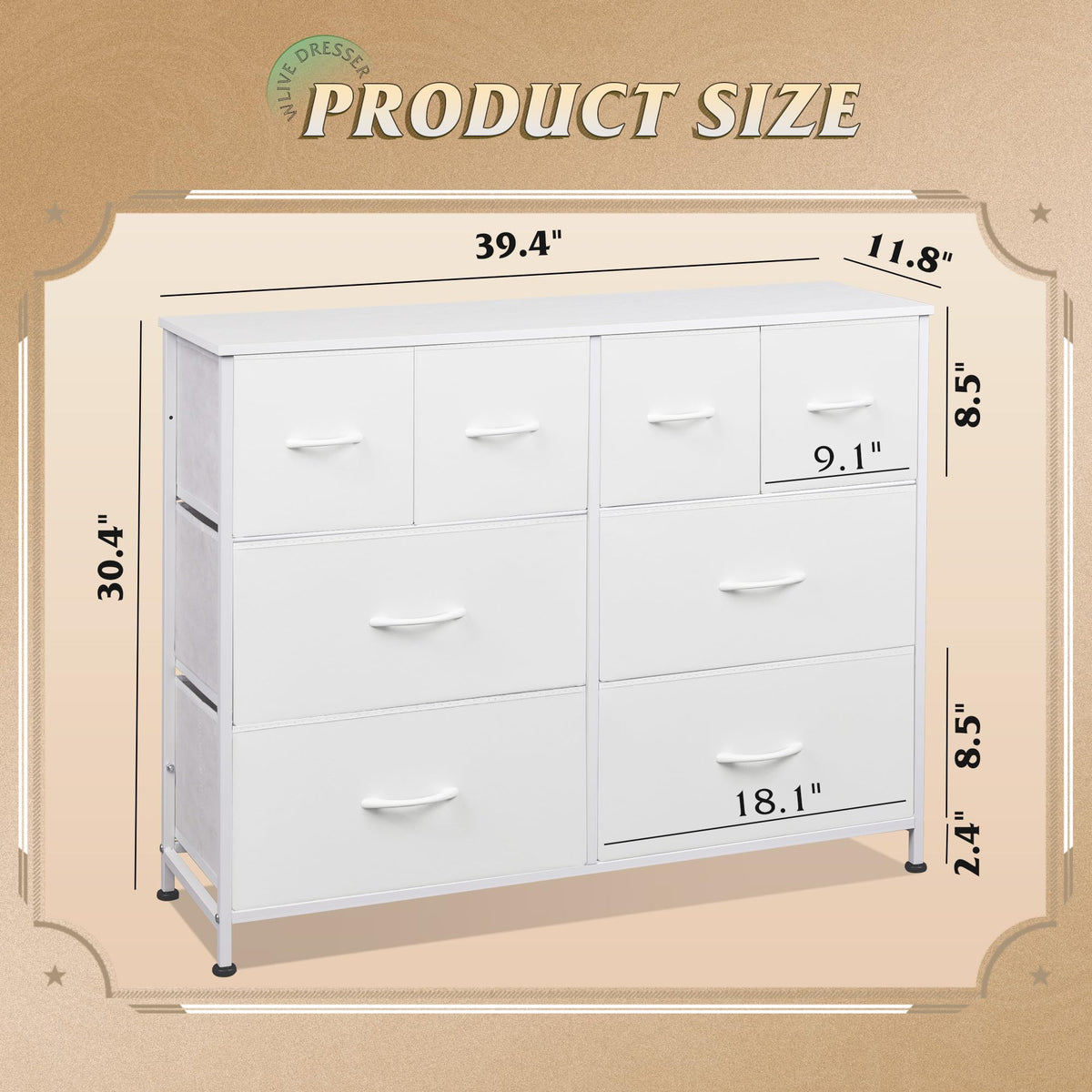 White 8 Drawer Dresser B4516