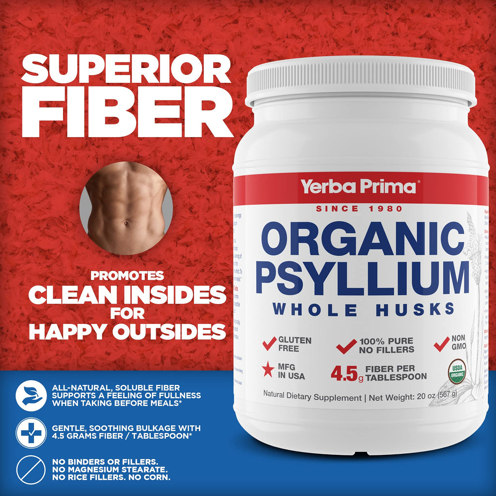 Organic Whole Psyllium Husks Fiber 20 oz Pack of 2 E156494