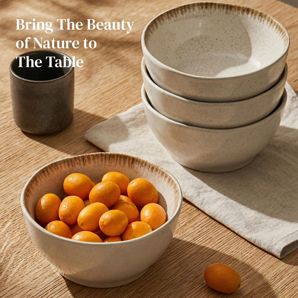 30 OZ Ceramic Soup Bowls Set of 4 Beige K142621