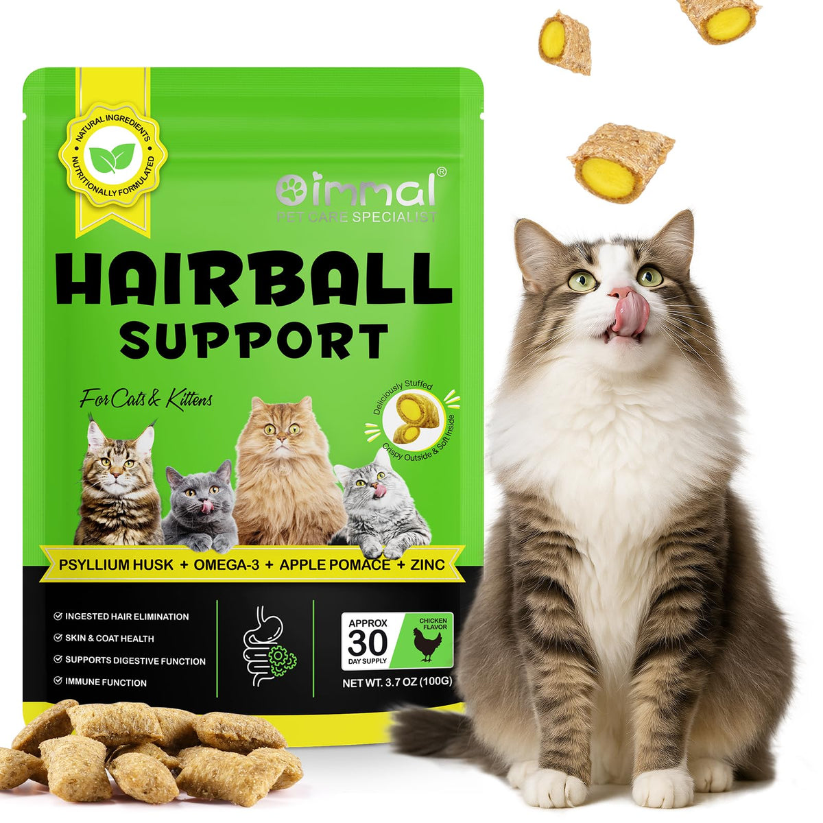 Cat Hairball Support Chews with Cat Grass & Omega-3 Fish Oil I8459