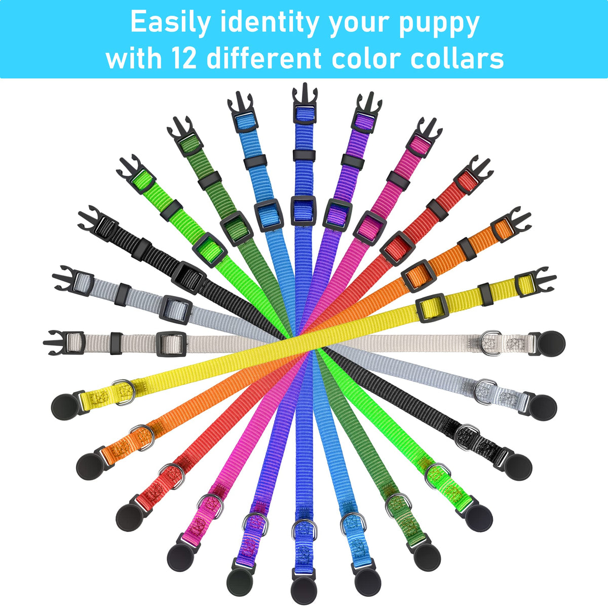 Super Soft Nylon Adjustable Breakaway Puppy ID Collars Set of 12 T661