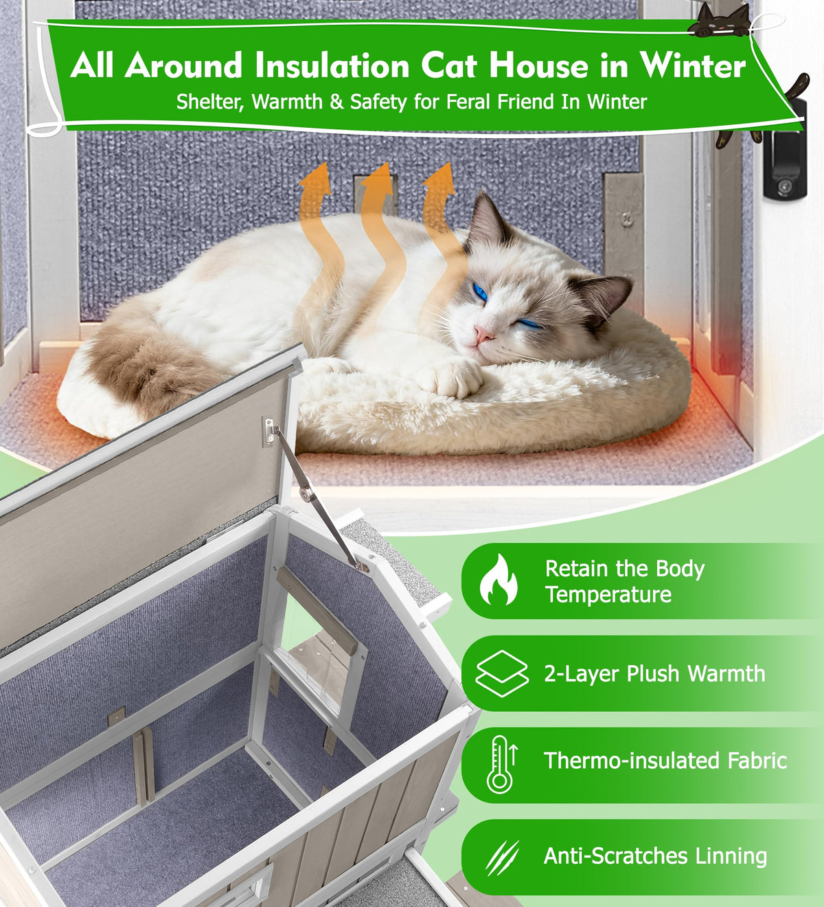 Weatherproof 2 Story Wooden Cat House A494