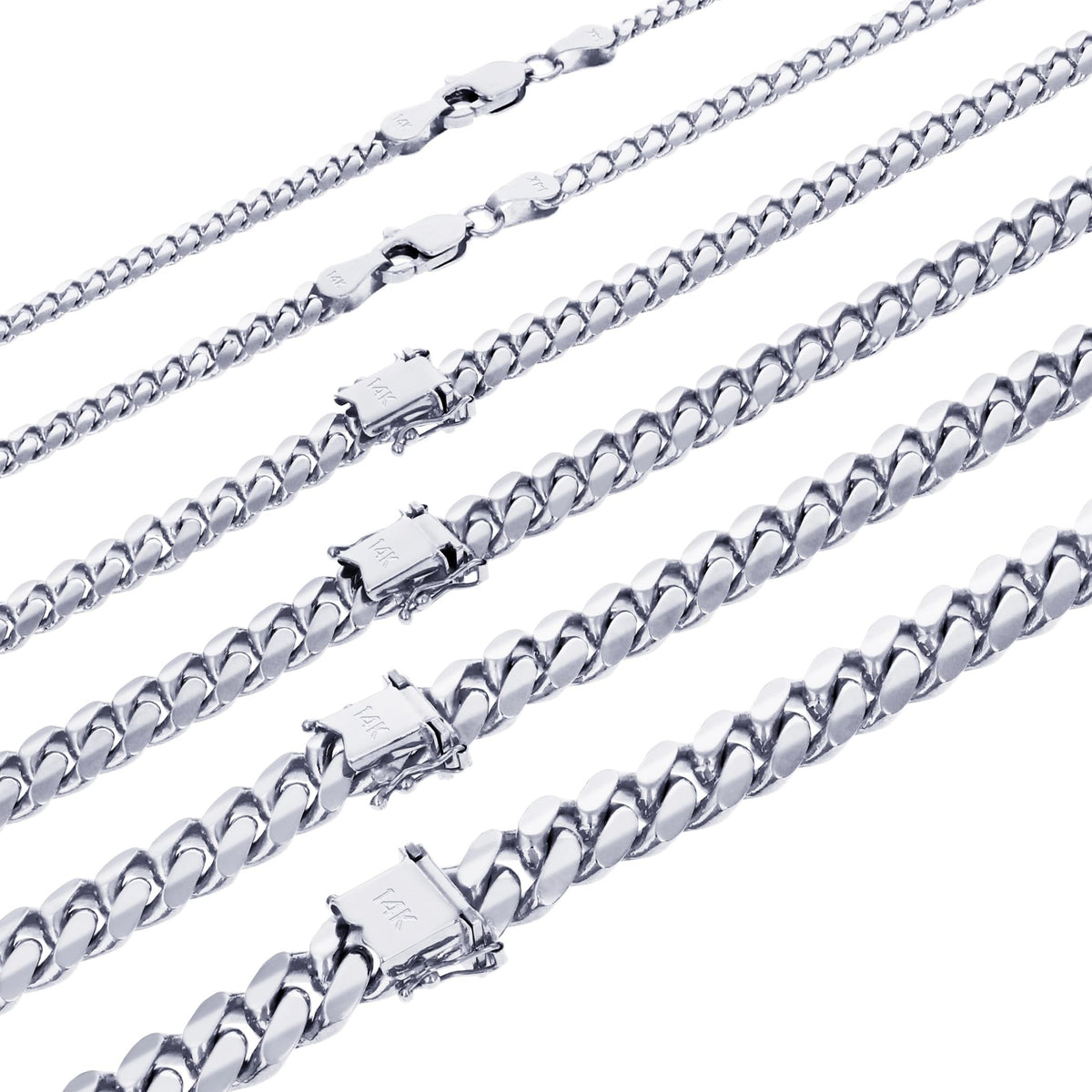 14K White Gold Cuban Link Chain Necklace C944