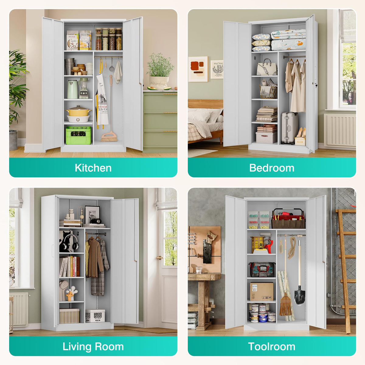 White Metal Storage Cabinet with Hanging Rod and Lock A74213