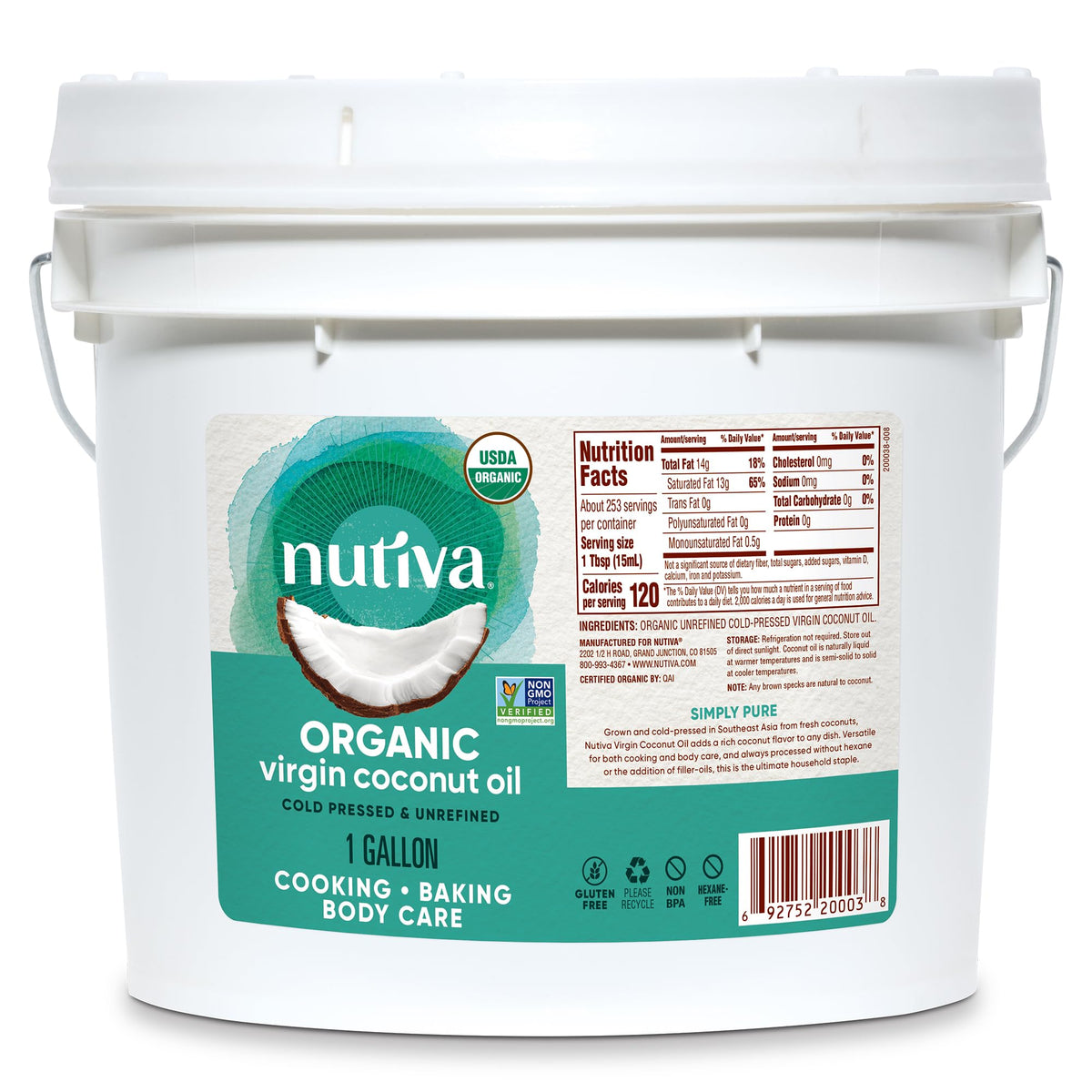 Organic Cold-Pressed Virgin Coconut Oil, 1 Gallon K467