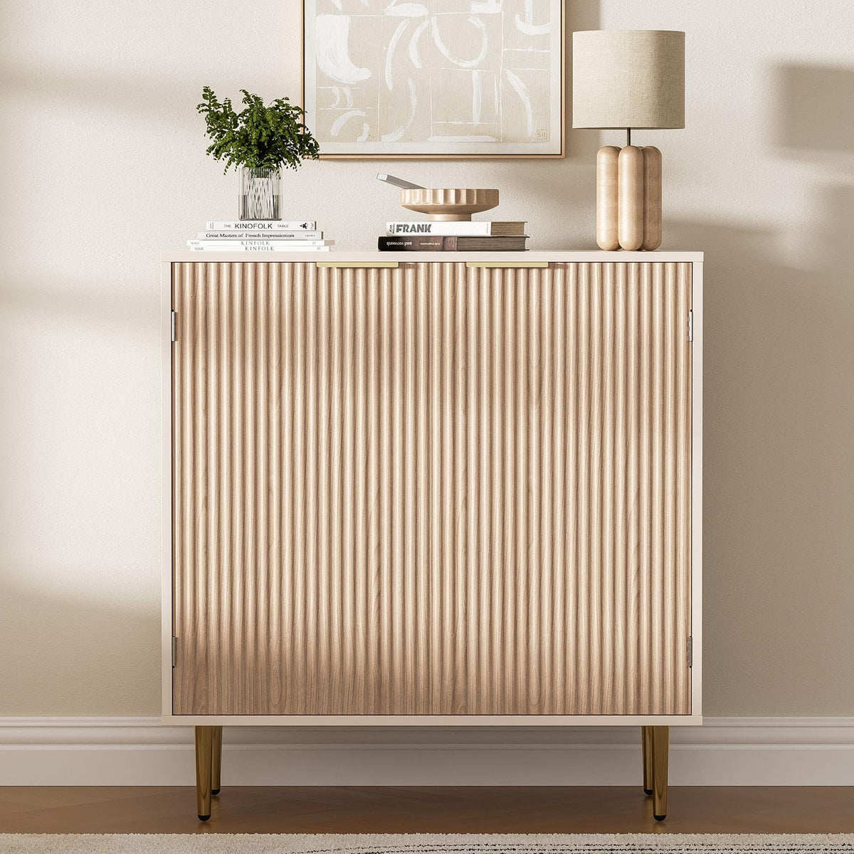 Oak Fluted Sideboard Storage Cabinet with 2 Doors W987