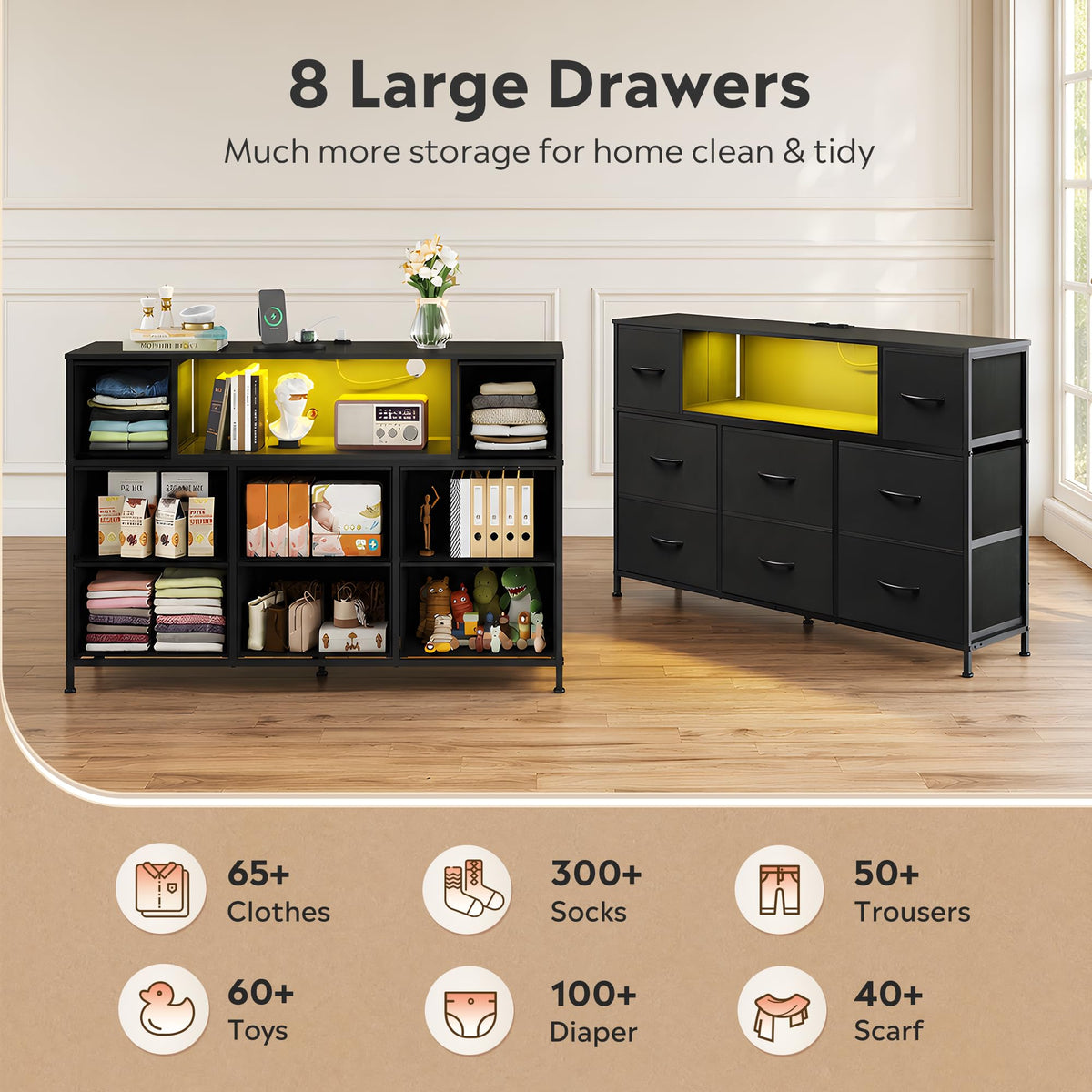 Black 8 Drawer TV Stand C427861