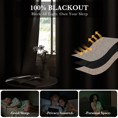 100% Blackout Linen Sliding Glass Door Curtains Q32720