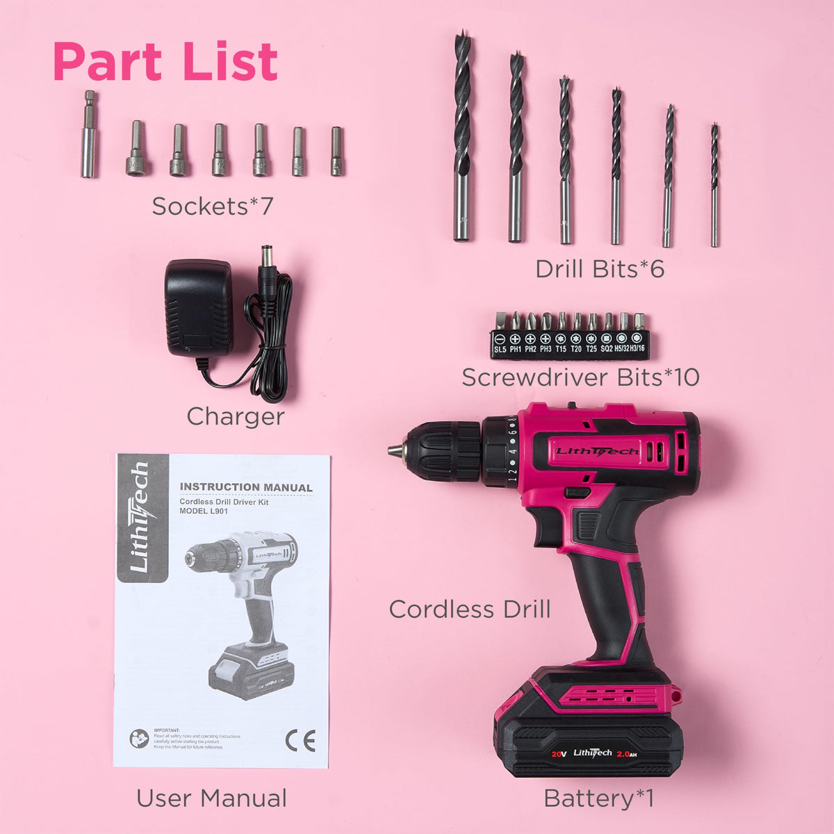 Pink Cordless Drill Set I61616