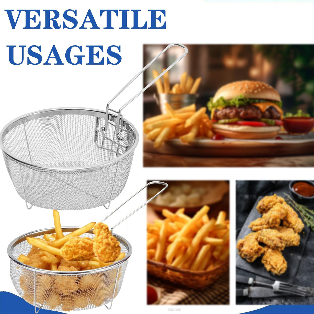 9 Inch Stainless Steel Deep Fry Basket with Handle S3928