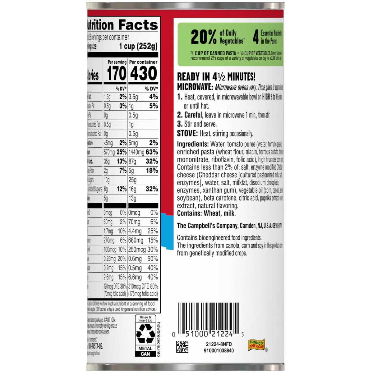 Canned Pasta 22.4 OZ Pack of 12 W6835