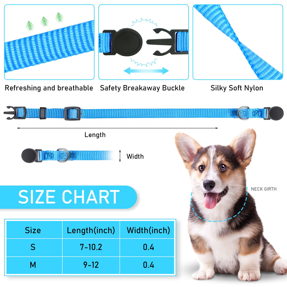 Super Soft Nylon Adjustable Breakaway Puppy ID Collars Set of 12 T661