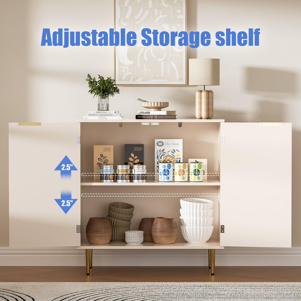 Oak Fluted Sideboard Storage Cabinet with 2 Doors W987