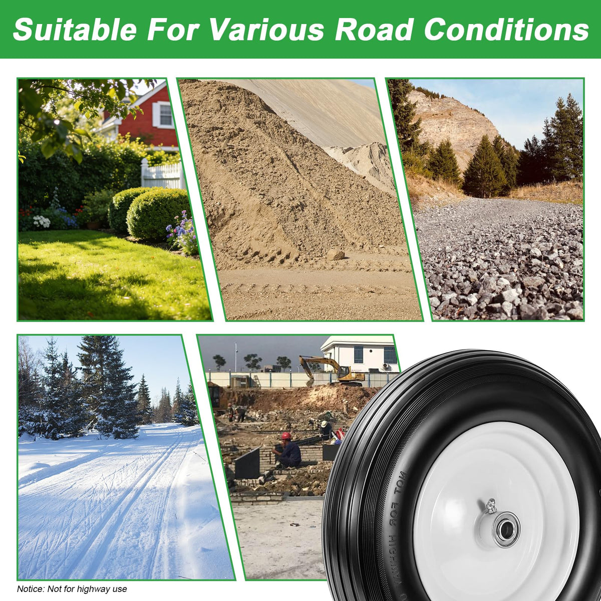 14.5" Flat Free Wheelbarrow Tire with 3/4" & 5/8" Bearing X792
