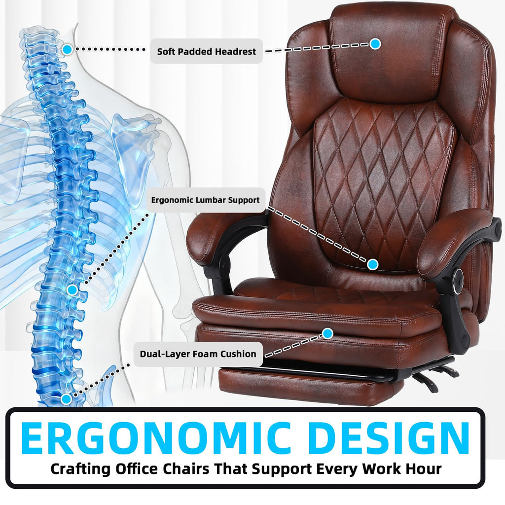 Big and Tall Ergonomic High Back PU Leather Reclining Office Chair with Footrest T715