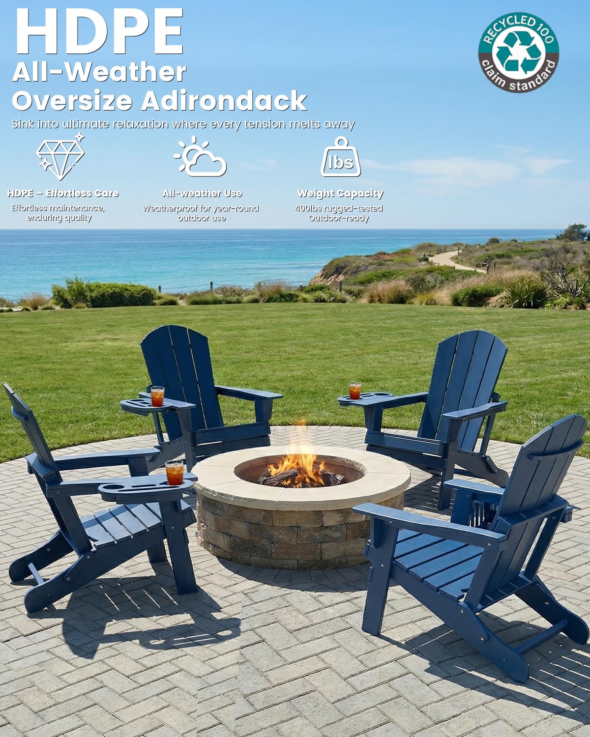Folding Adirondack Chair Set of 8 with Cup Holder X27370