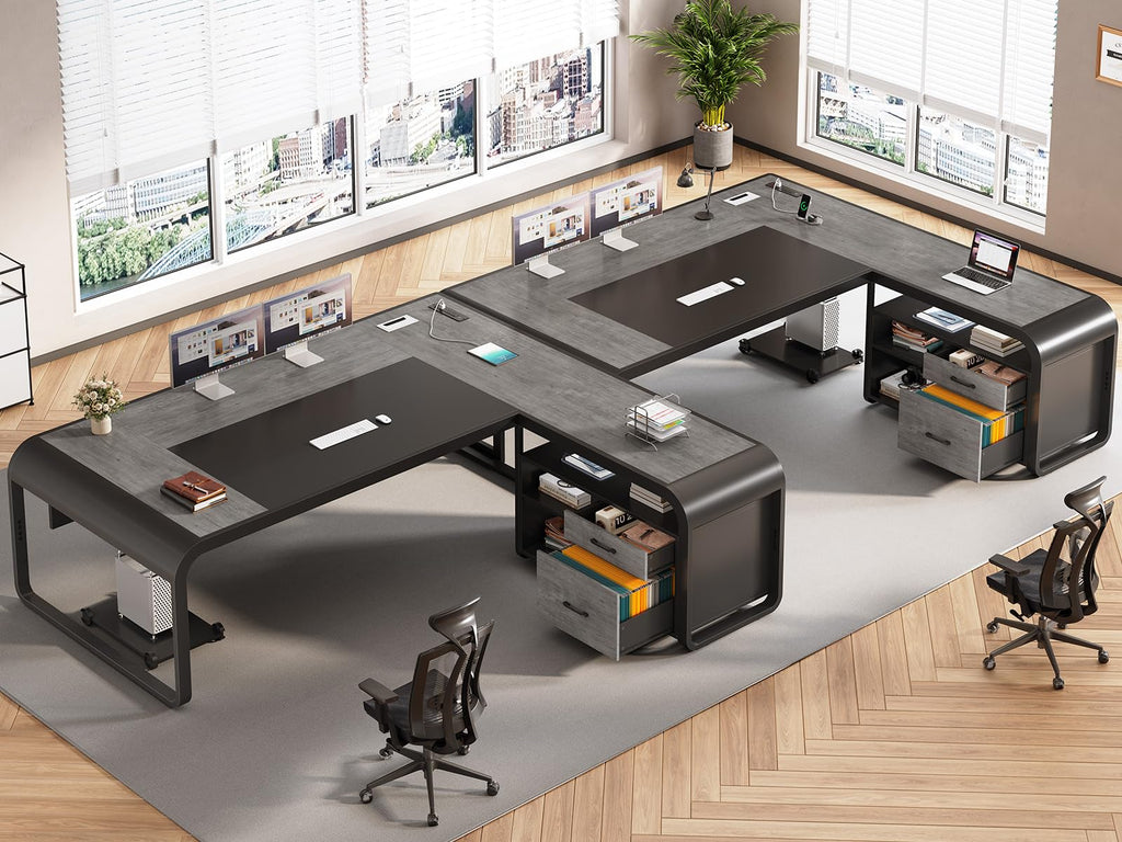 61" Grey L Shaped Desk with Drawer P4981