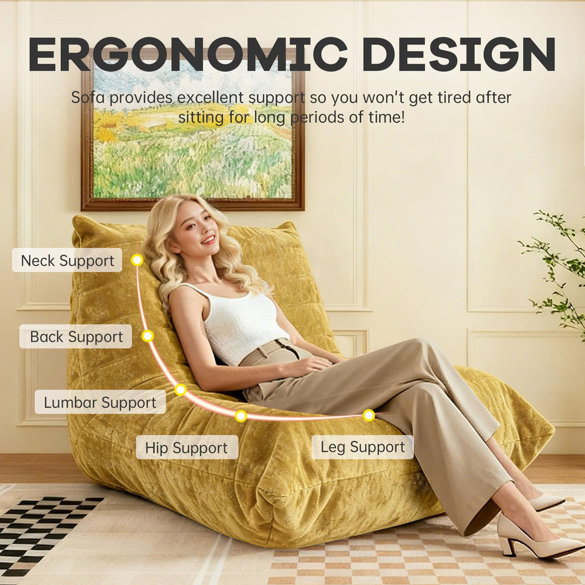 Yellow Bean Bag Chair with Memory Foam G572