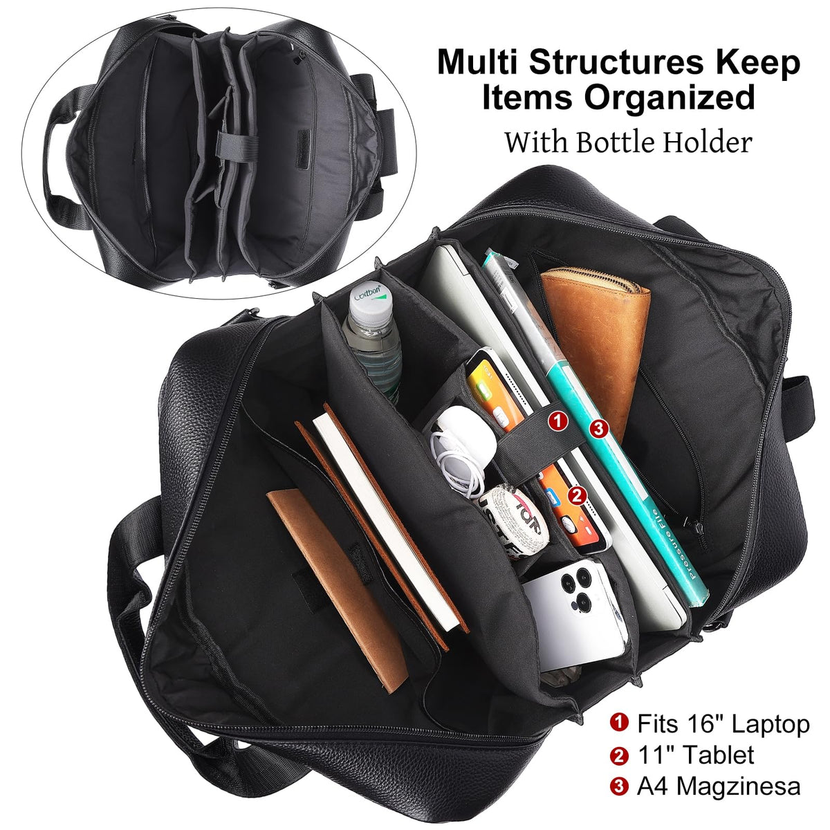 Black Leather 16 Inch Laptop Briefcase Bag A7938