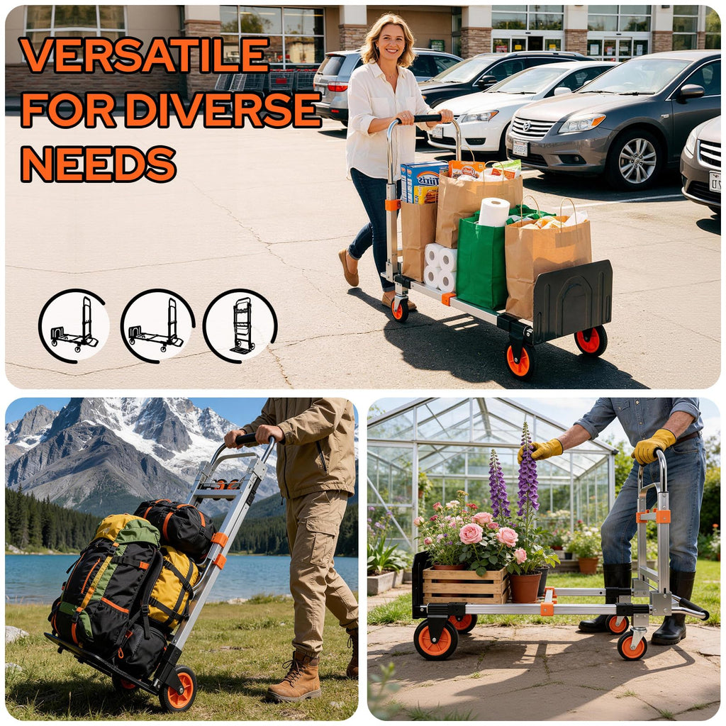 Folding Hand Truck Dolly Cart with Wheels, 500lb Load, Silver Orange Z29266