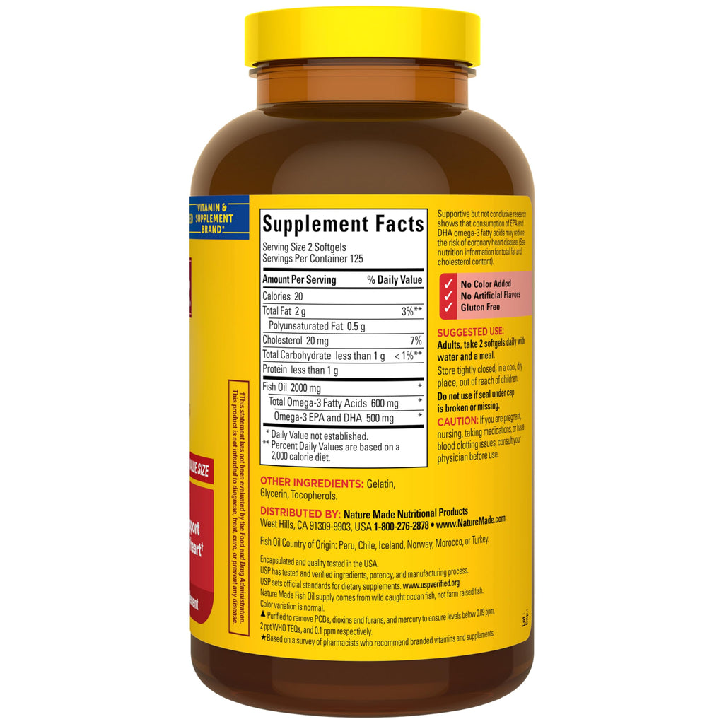 Fish Oil Omega 3 Supplements 2000mg 250 Softgels Y383368