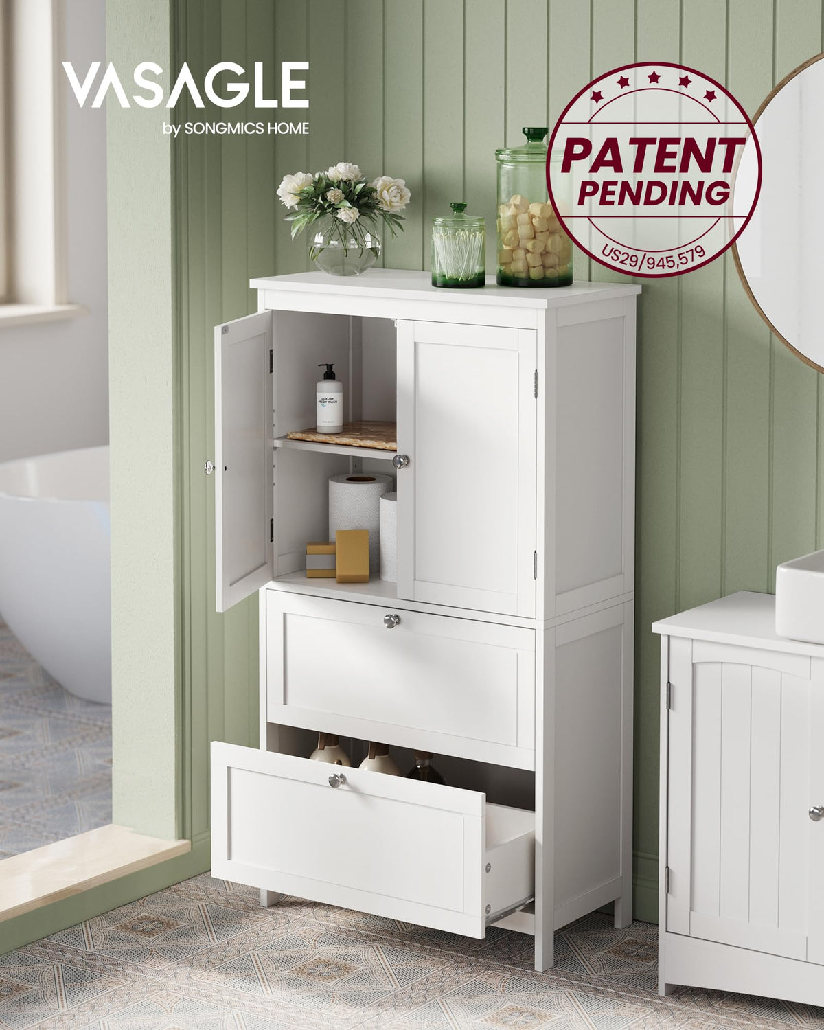 Cloud White Bathroom Floor Cabinet with 2 Doors, 2 Drawers D4241