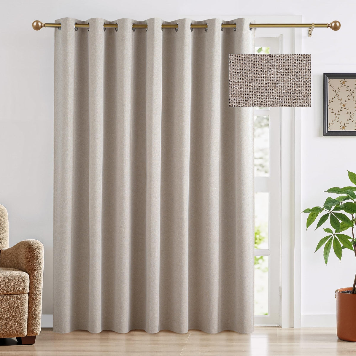 100% Blackout Linen Sliding Glass Door Curtains Q32720