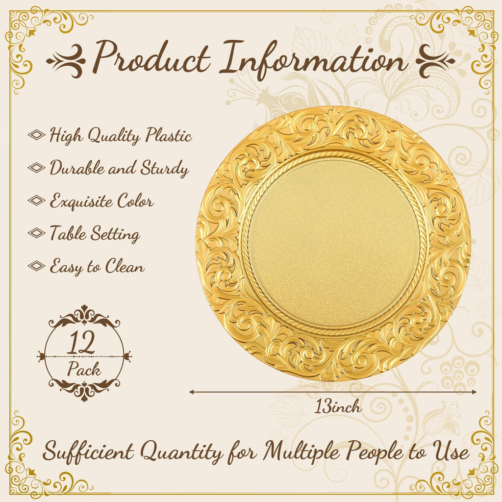 Gold 12 Pcs 13'' Antique Plastic Charger Plates L73577
