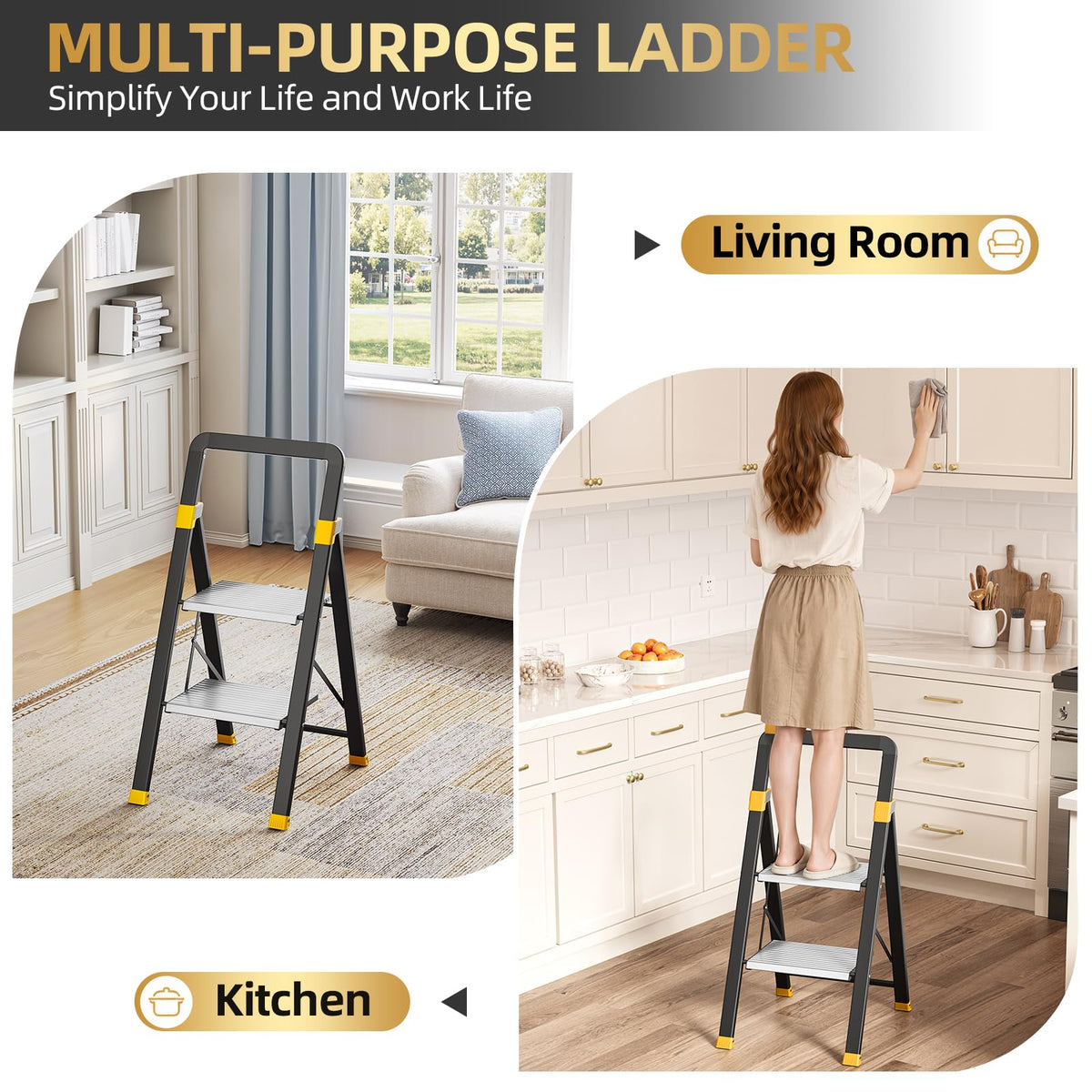 2 Step Ladder Lightweight Aluminum Folding Step Stool U807