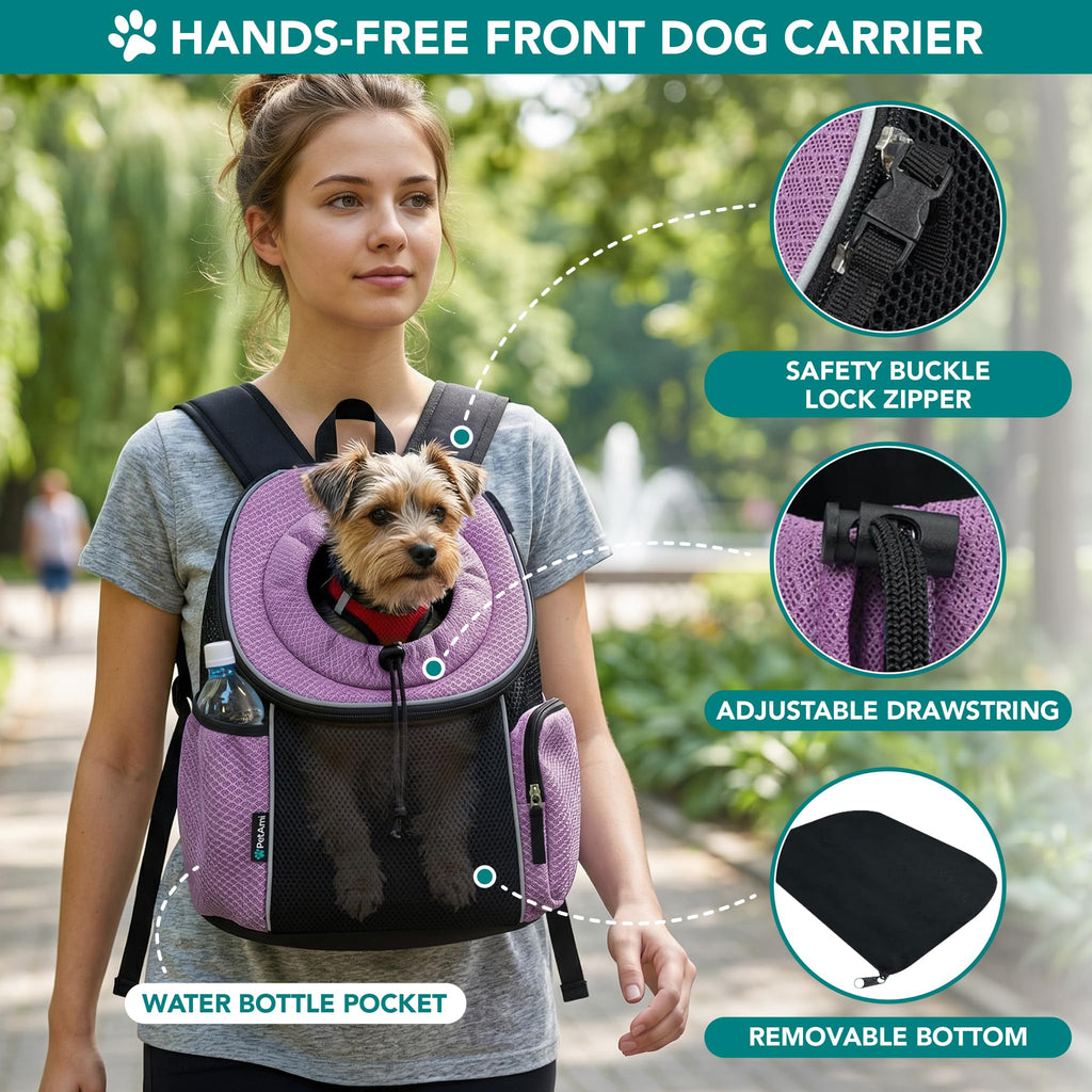 Hands Free Front Pet Carrier Backpack, 10 lbs, Purple F557193