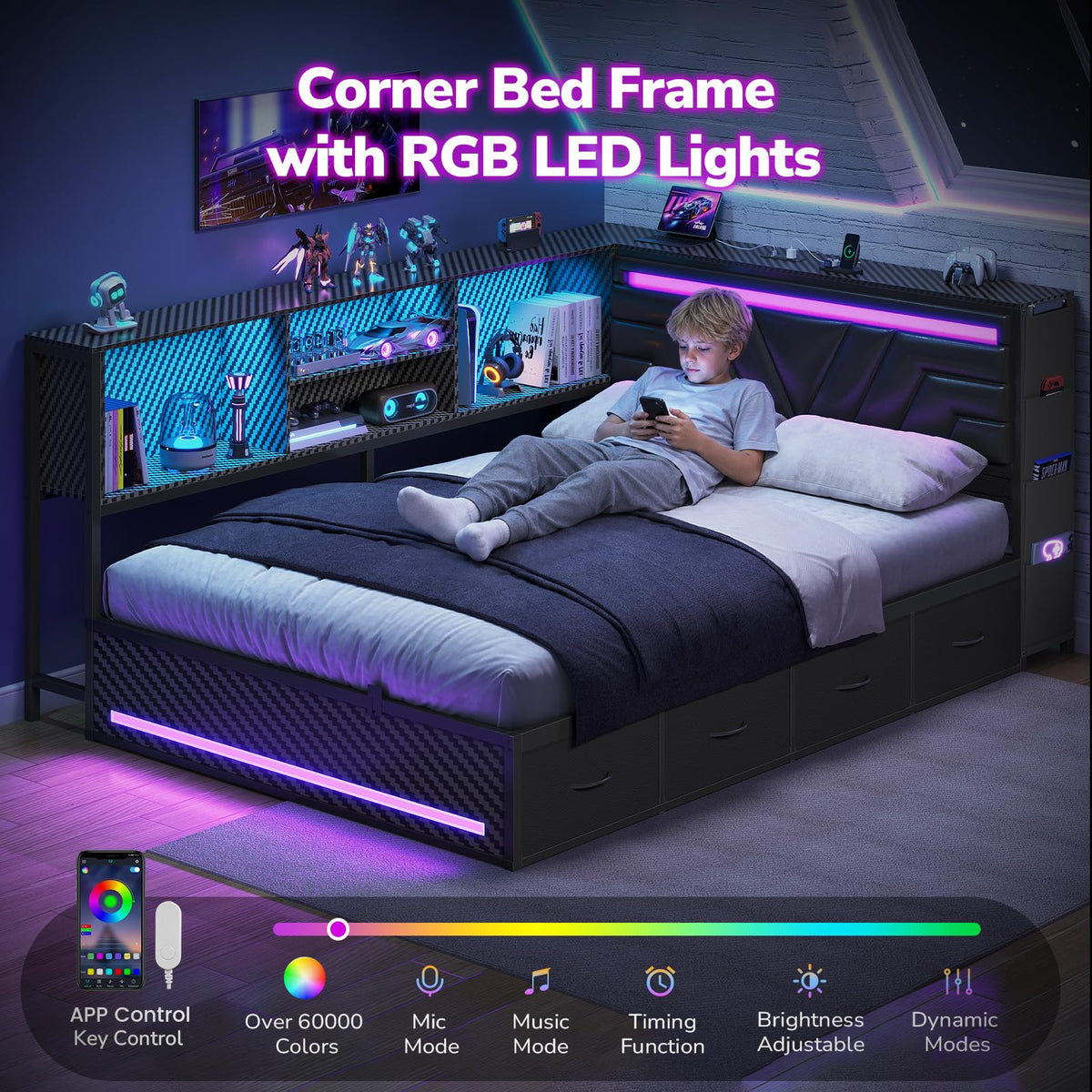 Full Corner Bed with Drawers C437718