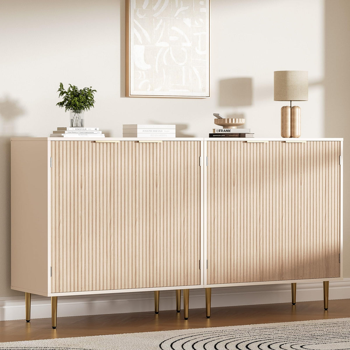 Oak Fluted Sideboard Storage Cabinet with 2 Doors W987