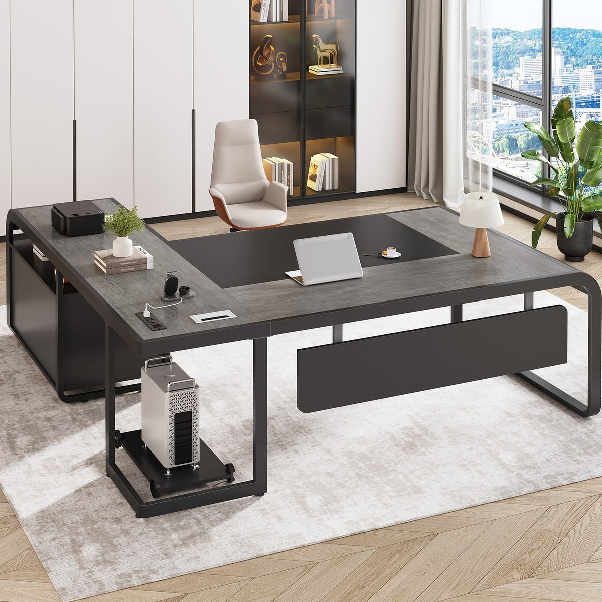 61" Grey L Shaped Desk with Drawer P4981