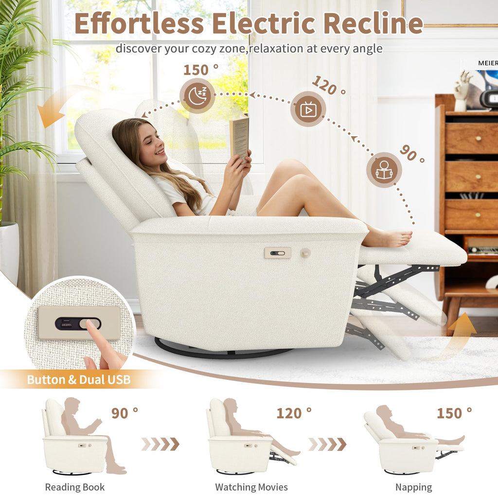 Power Swivel Rocker Recliner Chair with Phone Holder and USB Ports L2103